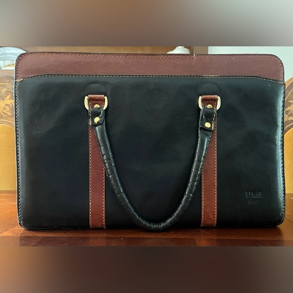 Vintage Y2K leather brief case black brown - Picture 1 of 8